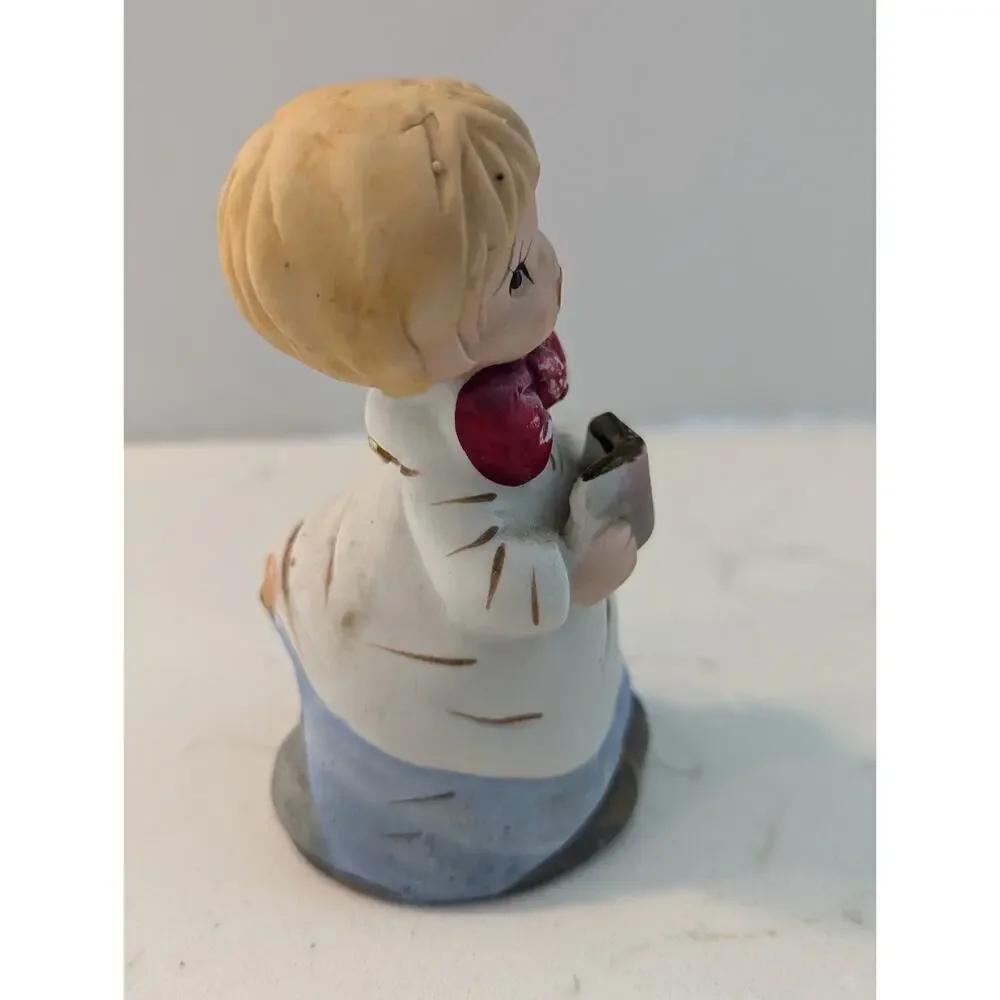 Vtg Porcelain Choir Boy Slingshot In Pocket Red Bow Bell Jasco 1978 Christmas...